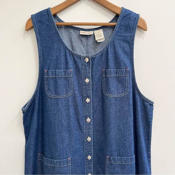 Vintage 90’s Y2K denim button front maxi jumper dress pockets sleeveless 1X - Picture 3 of 8